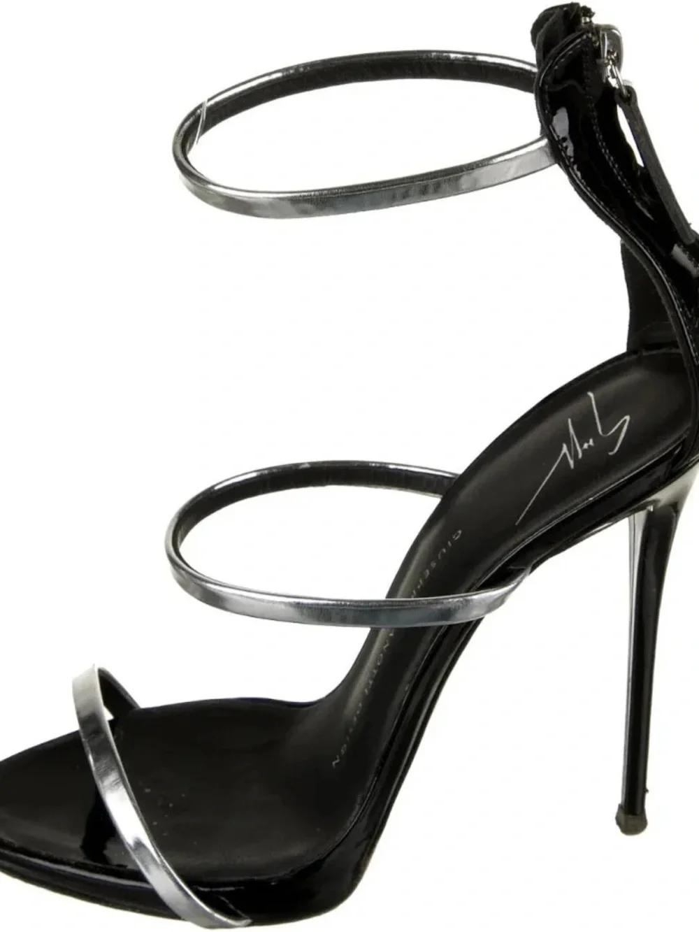 Giuseppe Zanotti Silver Strap Black Stiletto Sandals - Women's Dress Heels
